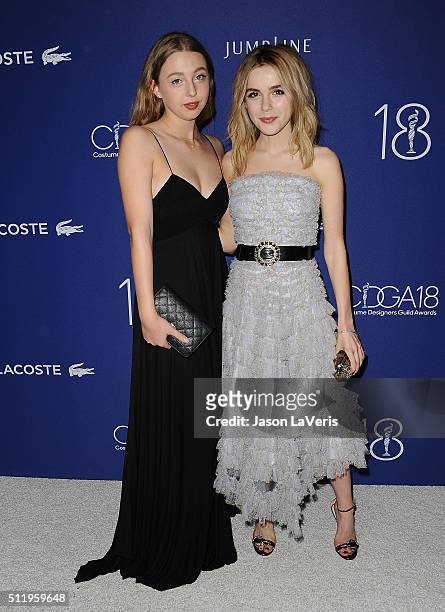 Lily Rosenthal and Kiernan Shipka attend the 18th Costume Designers Guild Awards at The Beverly Hilton Hotel on February 23, 2016 in Beverly Hills,...