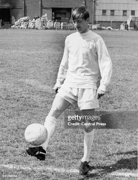 Leeds United and England striker Allan Clarke wearing the white home strip of his club, 14th February 1970.