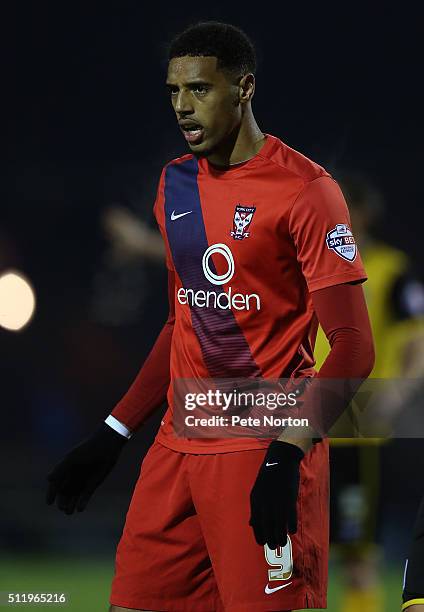 Vadaine Oliver of York City in action during the Sky Bet League Two match between York City and Northampton Town at Bootham Crescent on February 23,...