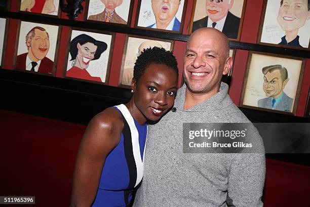 Playwright Danai Gurira and Agent Mark Subias attend the After Party for the first preview of "Eclipsed" on Broadway at Sardis on February 23, 2016...