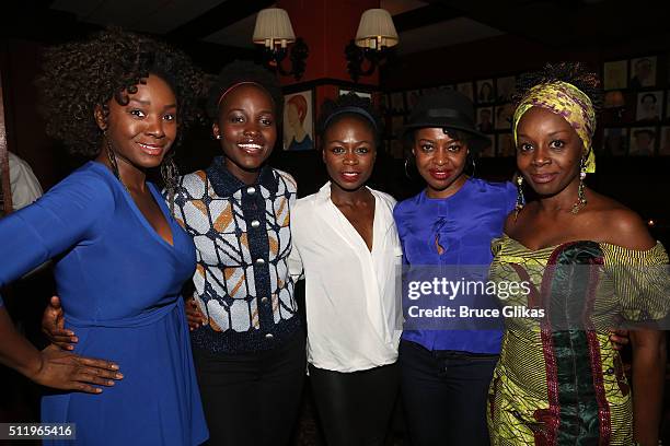 The cast Saycon Sengbloh, Lupita Nyong'o , Zainab Jah, Pascale Armand and Akosua Busia attend the After Party for the first preview of "Eclipsed" on...