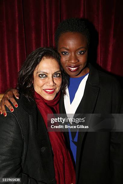 Mira Nair and Playwright Danai Gurira attend the first preview of "Eclipsed" on Broadway at The Golden Theatre on February 23, 2016 in New York City.
