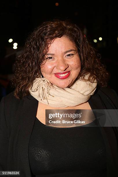 Director Liesl Tommy attends the first preview of "Eclipsed" on Broadway at The Golden Theatre on February 23, 2016 in New York City.