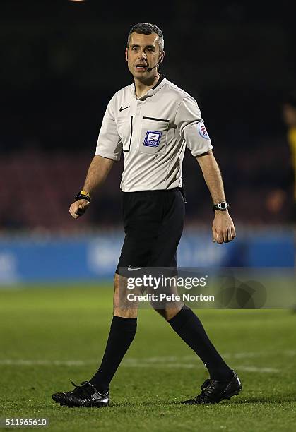 Referee Seb Stockbridge in action during the Sky Bet League Two match between York City and Northampton Town at Bootham Crescent on February 23, 2016...