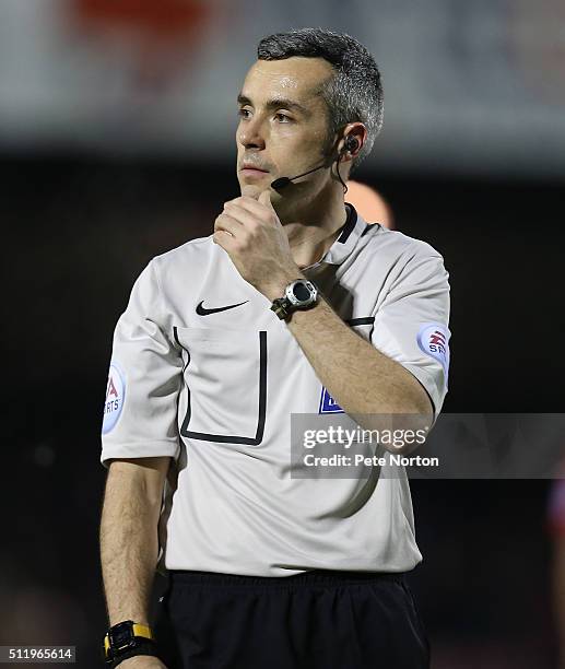 Referee Seb Stockbridge in action during the Sky Bet League Two match between York City and Northampton Town at Bootham Crescent on February 23, 2016...