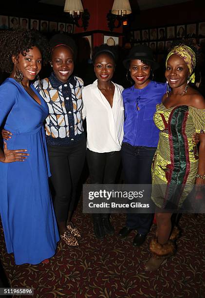 The cast Saycon Sengbloh, Lupita Nyong'o , Zainab Jah, Pascale Armand and Akosua Busia attend the After Party for the first preview of "Eclipsed" on...