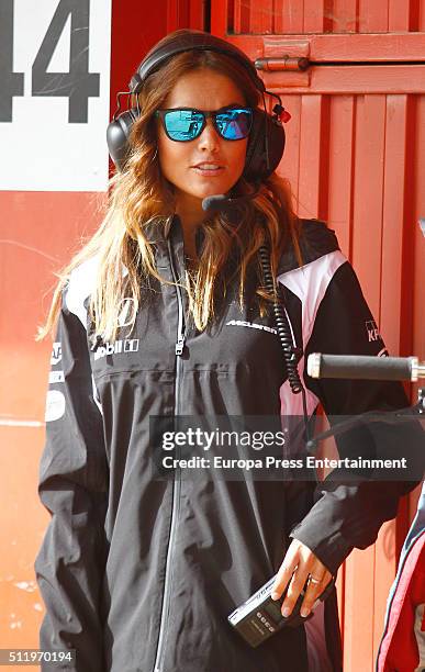 Lara Alvarez, girlfriend of McLaren Honda's Spanish driver Fernando Alonso is seen at the Circuit de Catalunya in Montmelo on the second test day of...