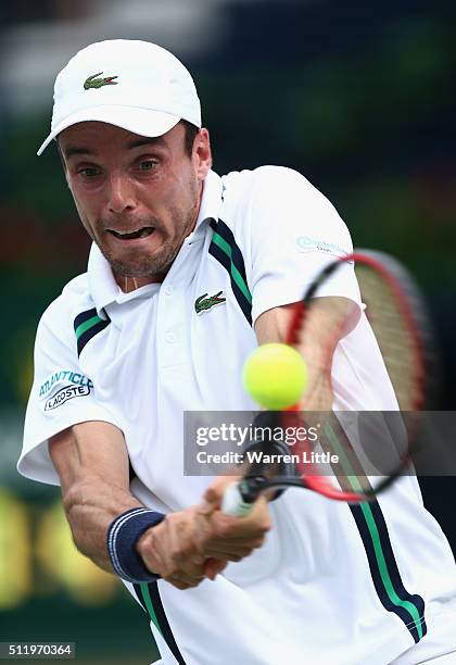 Roberto Bautista Agut of Spain in action against Hyeong Chung of Korea during day five of the ATP Dubai Duty Free Tennis Championship at the Dubai...