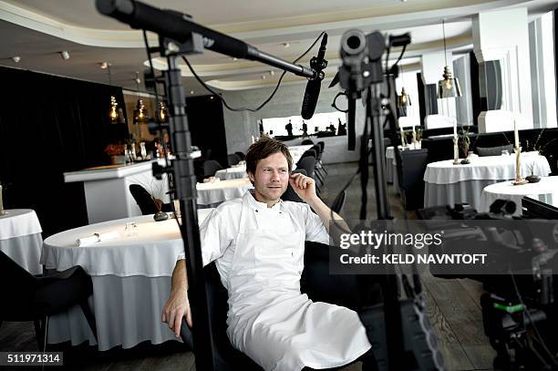 The Chef from Danish Restaurant Geranium, Rasmus Kofoed gives an interview in Copenhagen on March 14, 2013. Kofoed celebrated his third Michelin star...