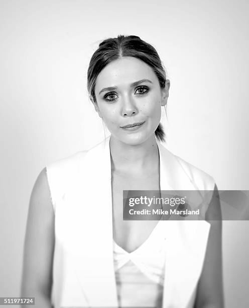 Elizabeth Olsen poses in the winners room at The Elle Style Awards 2016 at tate britain on February 23, 2016 in London, England.