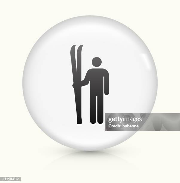 skiing icon on white round vector button - skier standing stock illustrations