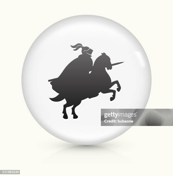 jousting knight icon on white round vector button - horse minimalistic icon stock illustrations