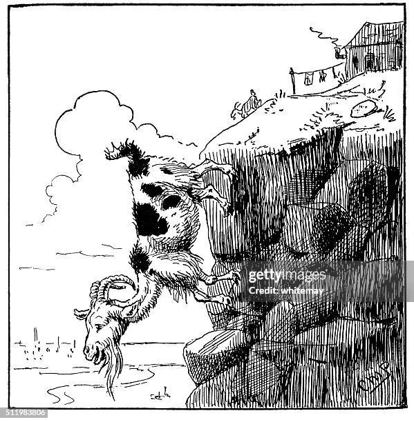 goat on a cliff - look down smile stock illustrations