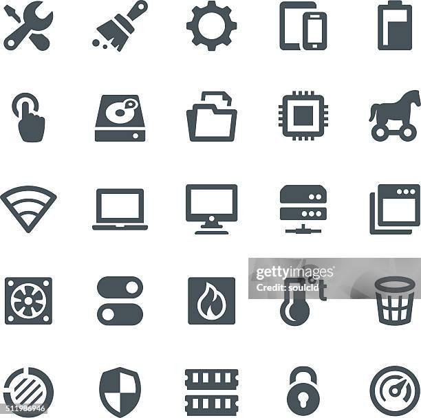 bildbanksillustrationer, clip art samt tecknat material och ikoner med system maintenance icons - datorchip