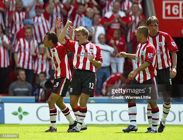 Anders Svensson of Southampton celebrates scoring the second goal during the FA Barclays Premiership match between Southampton Saints and Blackburn...
