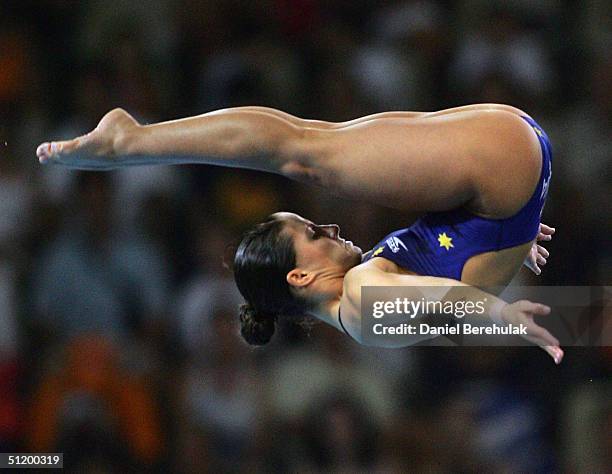 Loudy Tourkey of Australia competes in the women's diving 10 metre platform semifinal on August 21, 2004 during the Athens 2004 Summer Olympic Games...