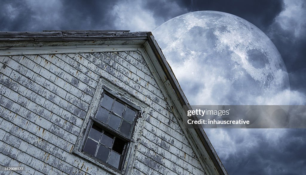 Old Creepy House on a Full Moon Night