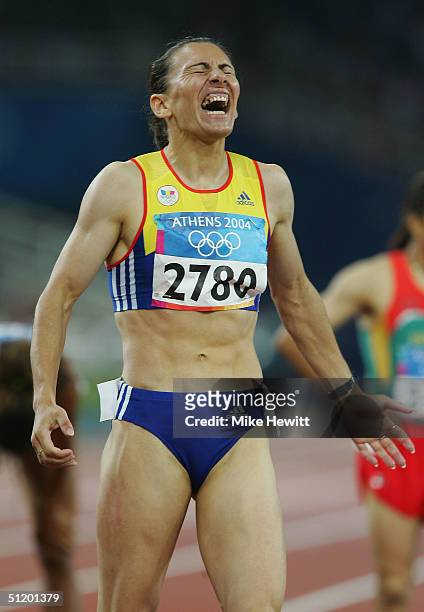 Maria Cioncan of Romania reacts after the women's 800 metre semifinal on August 21, 2004 during the Athens 2004 Summer Olympic Games at the Olympic...