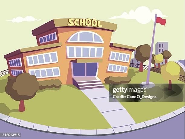 ilustraciones, imágenes clip art, dibujos animados e iconos de stock de escuela secundaria - edificio escolar