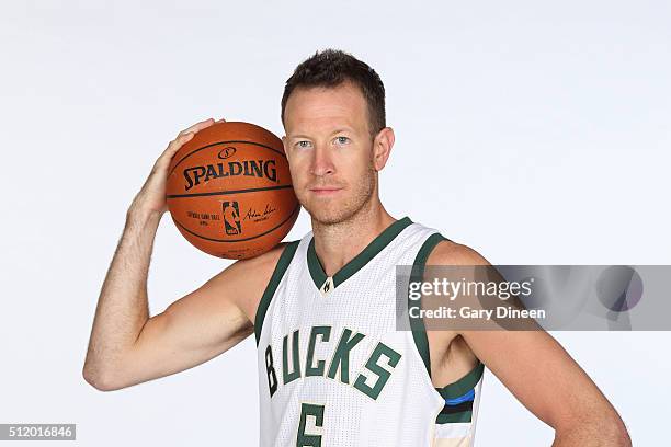 Steve Novak of the Milwaukee Bucks poses for portraits at the Orthopaedic Hospital of Wisconsin Training Center on February 23, 2016 in St. Francis,...