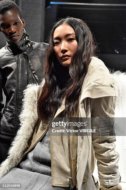 Model poses at the Belstaff presentation during London Fashion Week Autumn/Winter 2016/2017 on February 21, 2016 in London, England.