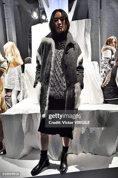 Model poses at the Belstaff presentation during London Fashion Week Autumn/Winter 2016/2017 on February 21, 2016 in London, England.