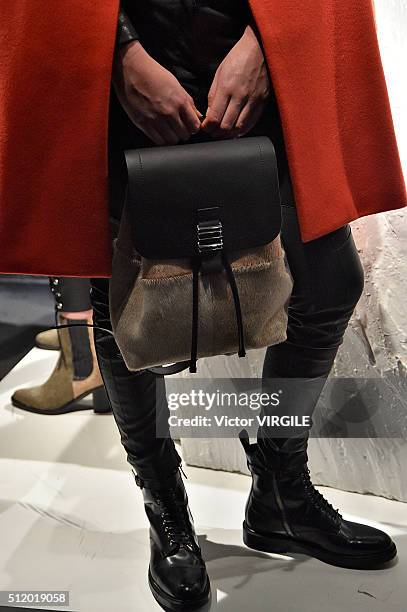 Model poses at the Belstaff presentation during London Fashion Week Autumn/Winter 2016/2017 on February 21, 2016 in London, England.