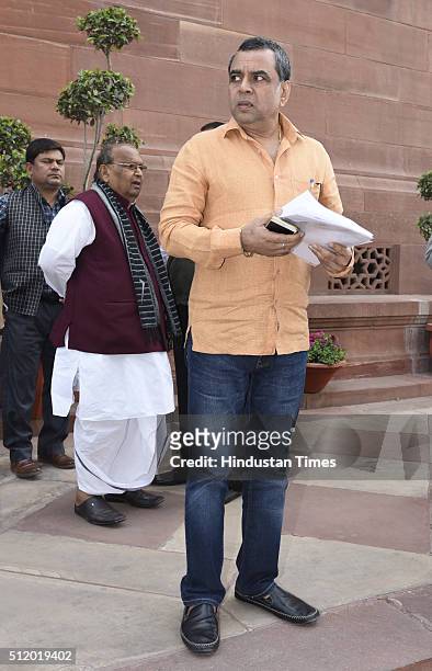 Film actor and BJP MP Paresh Rawal after attending the Parliament Budget Session 2016, on February 24, 2016 in New Delhi, India. The first working...
