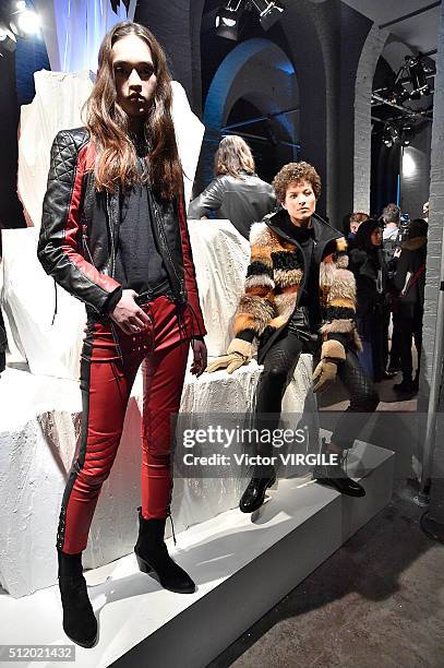 Model poses at the Belstaff presentation during London Fashion Week Autumn/Winter 2016/2017 on February 21, 2016 in London, England.