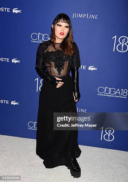 Actress Hana Mae Lee attends the 18th Costume Designers Guild Awards at The Beverly Hilton Hotel on February 23, 2016 in Beverly Hills, California.