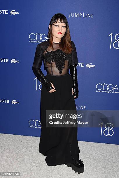 Actress Hana Mae Lee attends the 18th Costume Designers Guild Awards at The Beverly Hilton Hotel on February 23, 2016 in Beverly Hills, California.