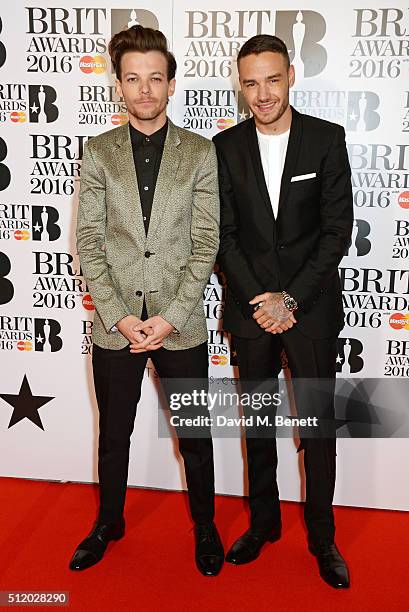 Louis Tomlinson and Liam Payne arrive the BRIT Awards 2016 at The O2 Arena on February 24, 2016 in London, England.