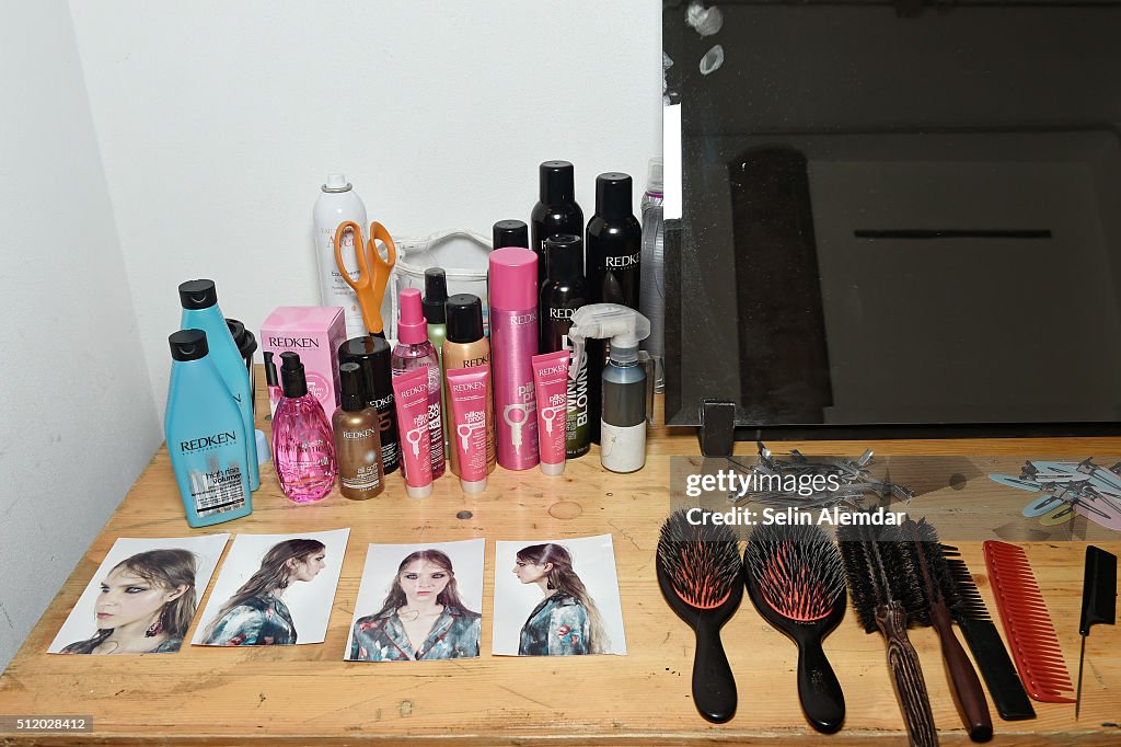 Make-up products are displayed in the backstage ahead of the Alberta ...