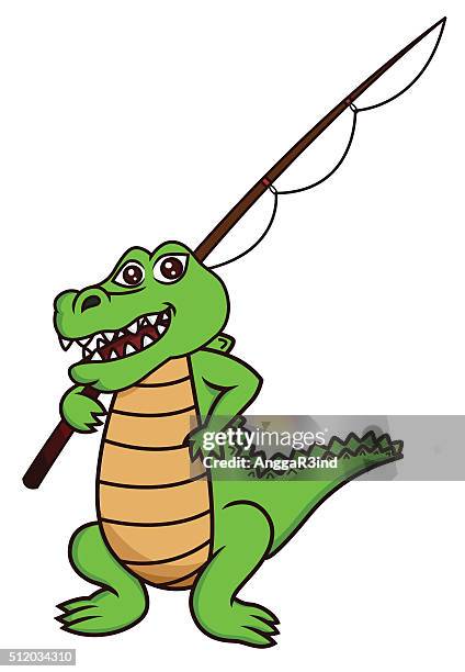 crocodile with fishing rod - funny crocodile stock illustrations