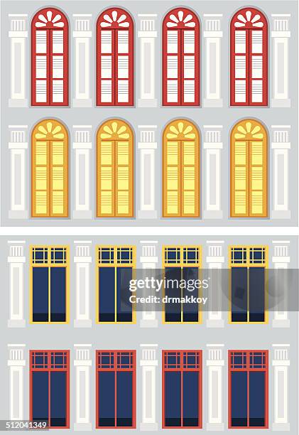 singapore colored windows - singapore chinatown stock illustrations