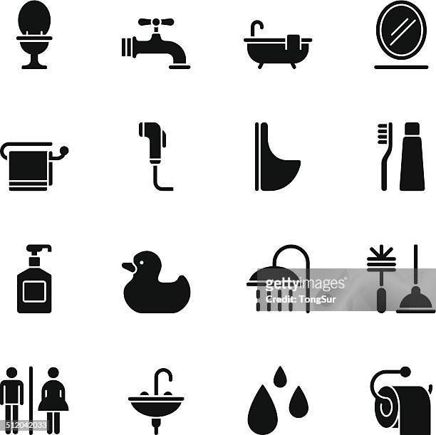 bathroom icons - regular black - domestic bathroom stock illustrations