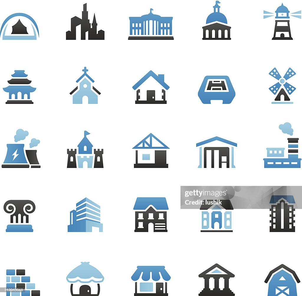 Buildings icons set