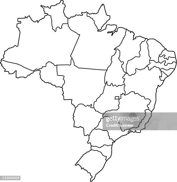 brasilien karte kontur weißem hintergrund - brasilien stock-grafiken, -clipart, -cartoons und -symbole
