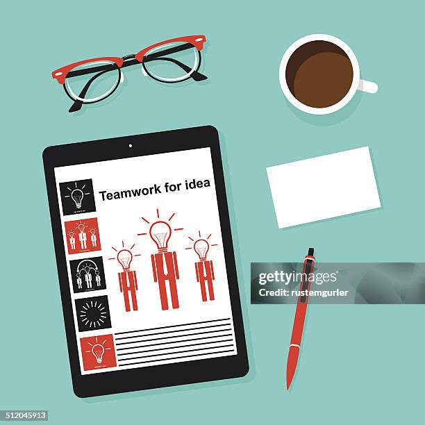 teamwork for idea - desktop computer mockup stock illustrations