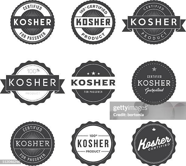 vintage kosher food labels icon set - kosher stock illustrations