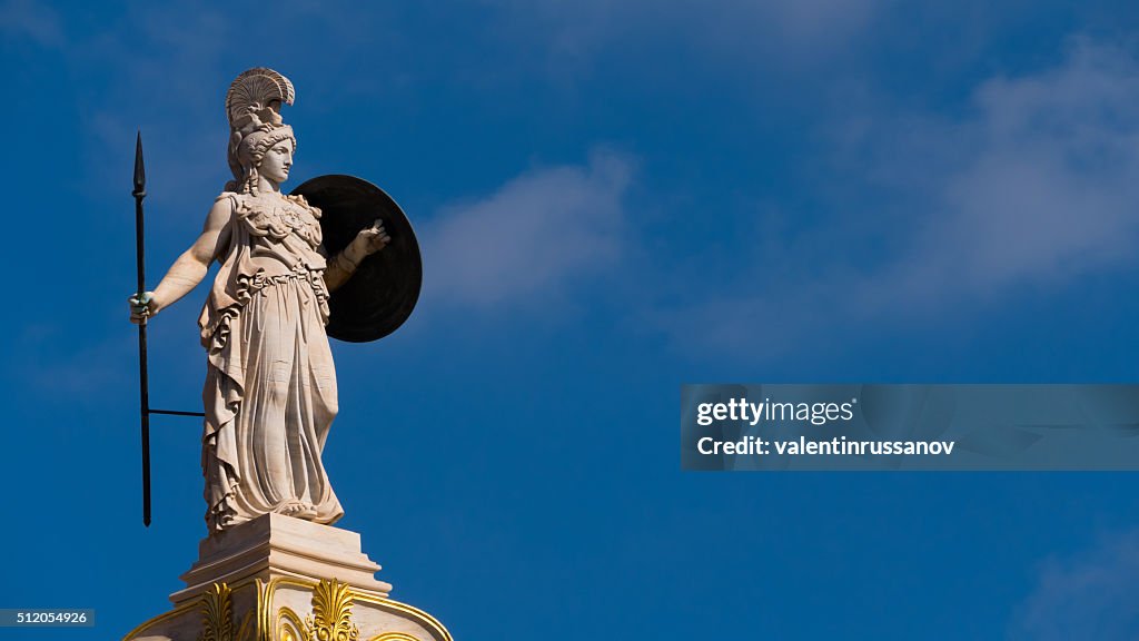 Statue of Goddess Athena in  Athens, Greece - copy space