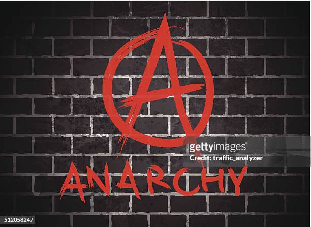 ilustrações, clipart, desenhos animados e ícones de brickwall e placa de anarquia escrita sobre ele - símbolo da anarquia