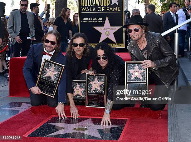 Musicians Fher Olvera, Alex Gonzalez, Sergio Vallin and Juan Calleros of the band Mana attend the ceremony honoring them with a Star on the Hollywood...