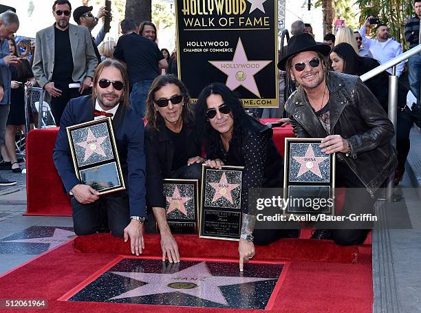 Musicians Fher Olvera, Alex Gonzalez, Sergio Vallin and Juan Calleros of the band Mana attend the ceremony honoring them with a Star on the Hollywood...