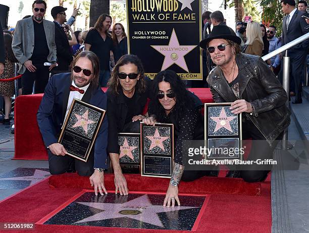 Musicians Fher Olvera, Alex Gonzalez, Sergio Vallin and Juan Calleros of the band Mana attend the ceremony honoring them with a Star on the Hollywood...