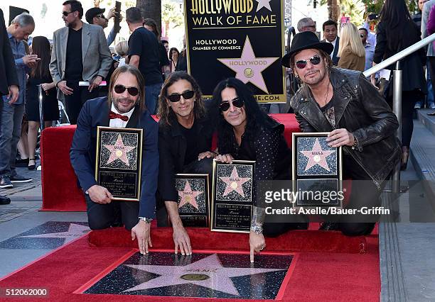 Musicians Fher Olvera, Alex Gonzalez, Sergio Vallin and Juan Calleros of the band Mana attend the ceremony honoring them with a Star on the Hollywood...