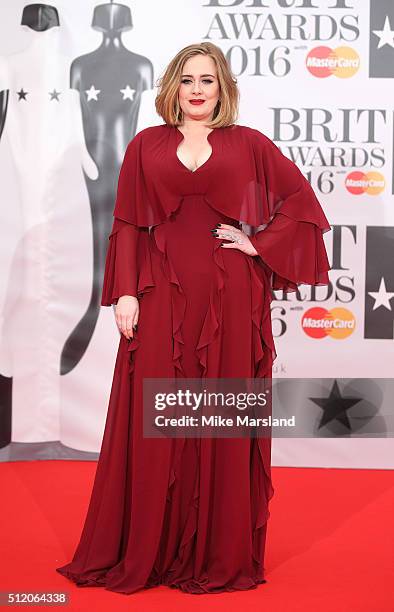 Adele attends the BRIT Awards 2016 at The O2 Arena on February 24, 2016 in London, England.