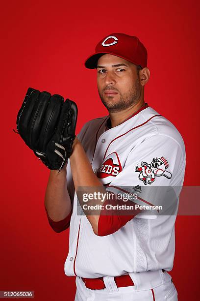 Pitcher Jonathan Sanchez of the Cincinnati Reds poses for a portrait during spring training photo day at Goodyear Ballpark on February 24, 2016 in...