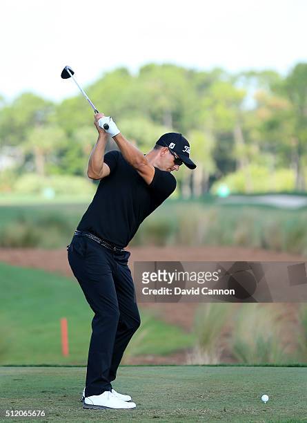 Adam Scott of Australia plays a 3 wood tee shot during the pro-am as a preview for the 2016 Honda Classic held on the PGA National Course at the PGA...