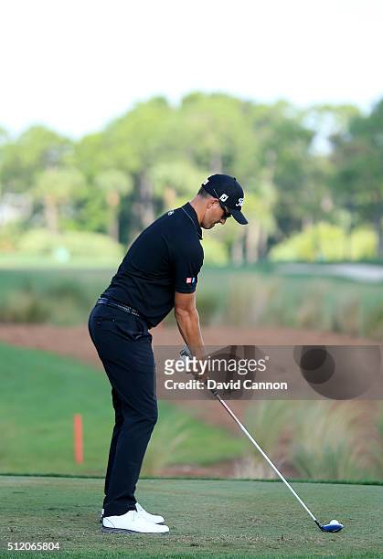 Adam Scott of Australia plays a 3 wood tee shot during the pro-am as a preview for the 2016 Honda Classic held on the PGA National Course at the PGA...